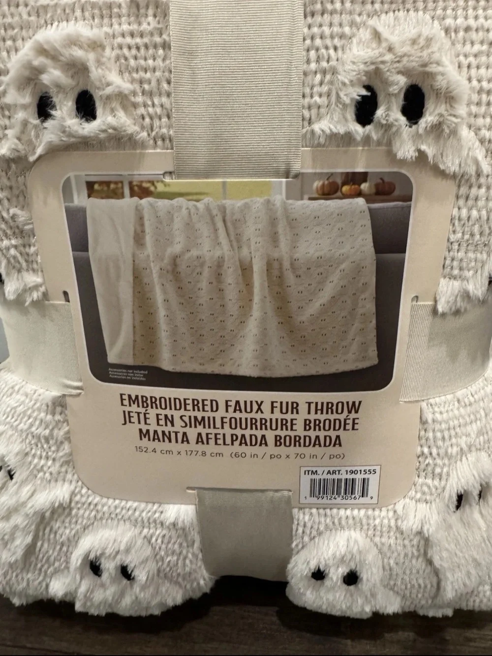 VIRAL Set of ALL 3 Costco Cozy Embroidered Faux Fur Throw Halloween Ghost Cat